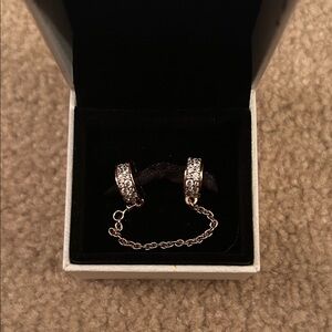 Pandora Rose Gold Safety Chain Charm Pair with CZ Pavé